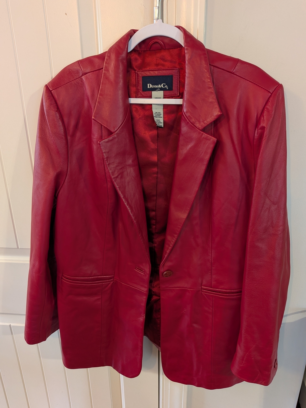Denim&Co Red Genuine Leather Blazer Jacket Women's XLG Retro Statement - Picture 10 of 11